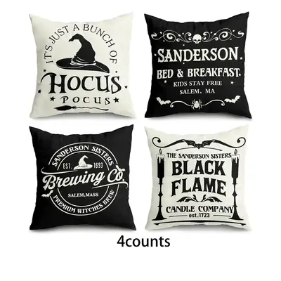 Halloween Themed Pillow Case, 4 Counts/set Square Throw Pillow Cover without Filler, Household Decoration Supplies for Home L...