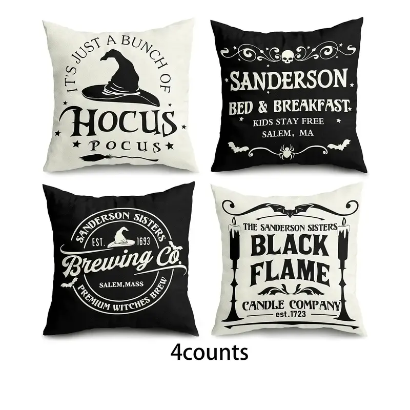 Halloween Themed Pillow Case, 4 Counts/set Square Throw Pillow Cover without Filler, Household Decoration Supplies for Home L...