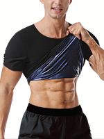 Men's Solid Round Neck Sauna Tee, Casual Comfy Short Sleeve Waist Trainer Tee for Indoor Outdoor Wear, Men's Top for All Seas...