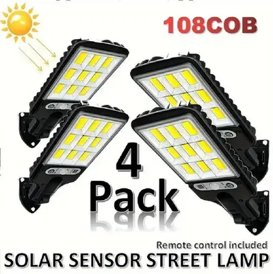 Solar Lights Outdoor, 6000 Lumens 4pack 108COB LED Solar Powered Motion Sensor Wall Lamp - IP65 Waterproof with Remote Contro...