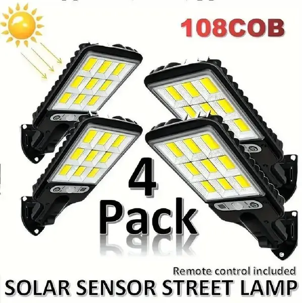 Solar Lights Outdoor, 6000 Lumens 4pack 108COB LED Solar Powered Motion Sensor Wall Lamp - IP65 Waterproof with Remote Contro...