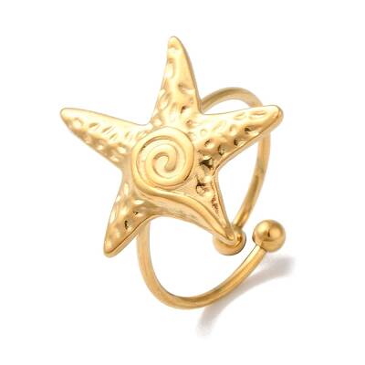 Ion Plating (IP) 304 Stainless Steel Starfish Open Cuff Rings for Women