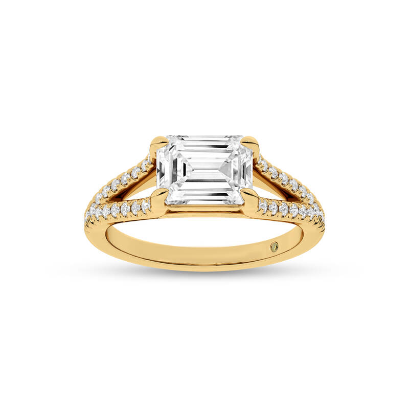 Delhi Split Shank Emerald Cut Lab Grown Diamond Engagement Ring | 18K Yellow Gold 2 1/4 CT. TW.