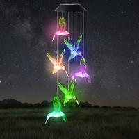 Solar Wind Chime Light ,with 6LED Green Hummingbird Crystal Decoration, Pendant Landscape Light, Light Sensor Control, No Rem...