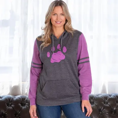 Women's Paw Print Burnout Pullover Hoodie - Coral - M
