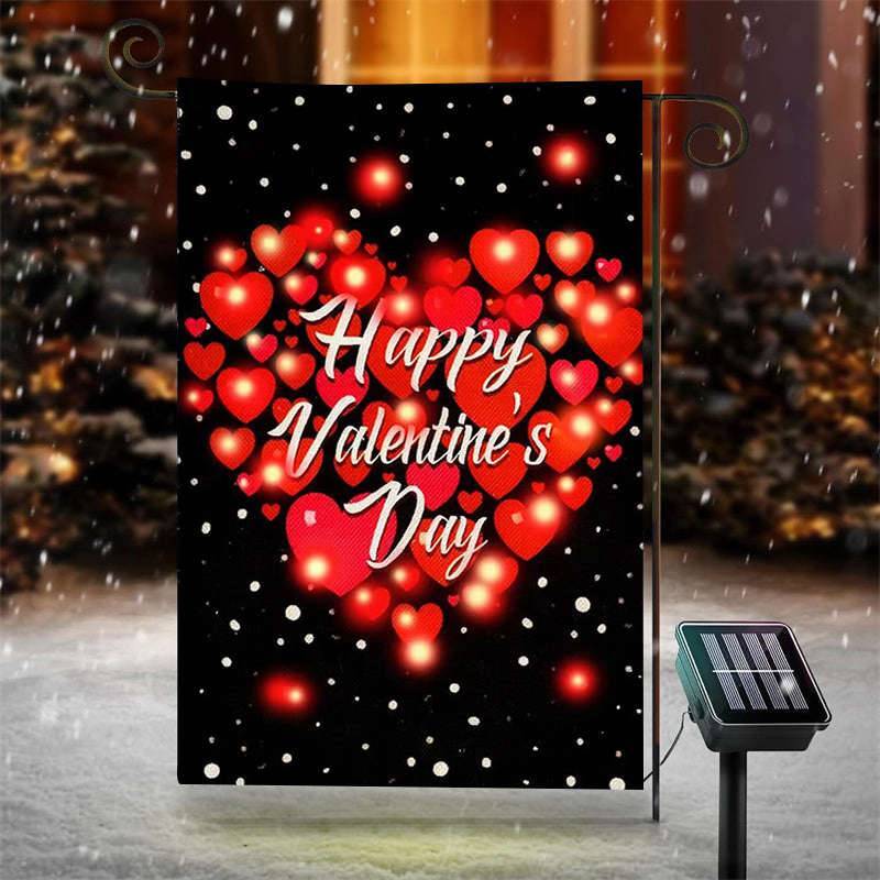 Lighted Warm Red Hearts Valentines Day Garden Flag - Aperturee