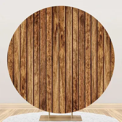 Clear Vintage Brown Wood Plank Round Party Backdrop - Aperturee