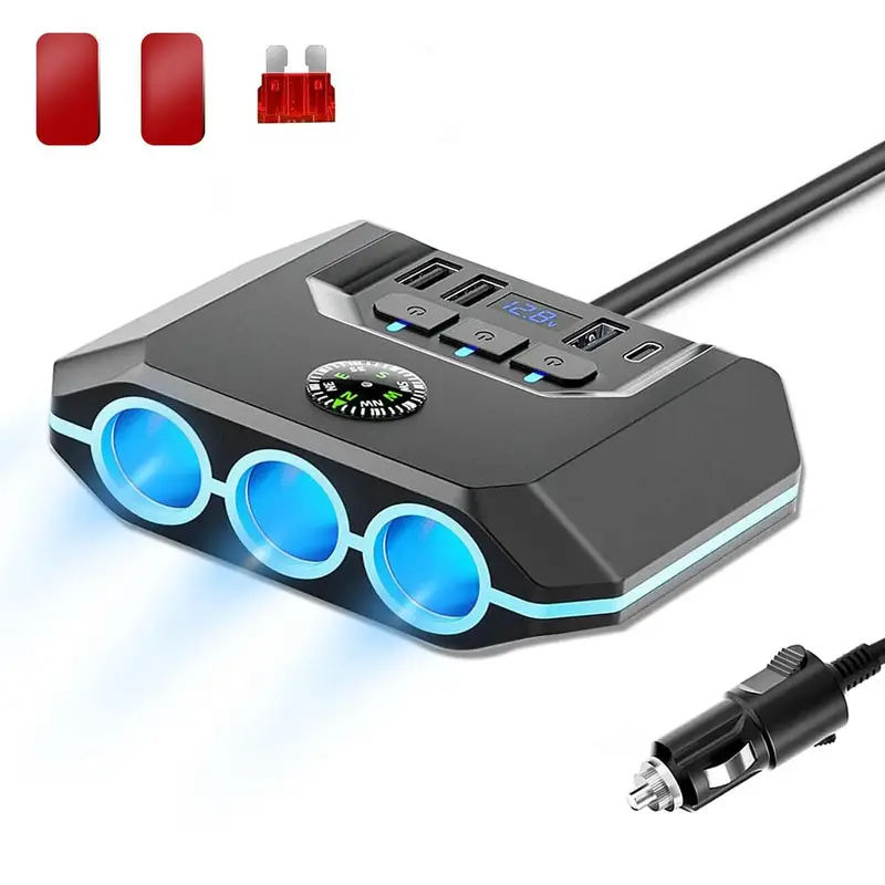 7 In 1 Car Charger Adapter for Summer, PD 3 Socket Individual Switch 12/24V Power Socket, Multifunctional Car Charging Adapt...