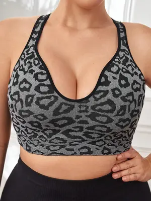 ãplus Sizeã Leopard Print Sports Bra, Comfortable Sports Lingerie Top for Yoga Gym Workout, Sports Bra for Women, Summer ...