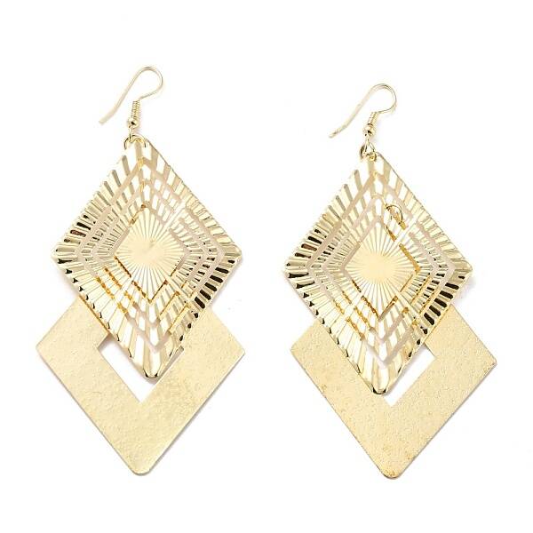 Big Double Rhombus Dangle Earrings for Girl Women