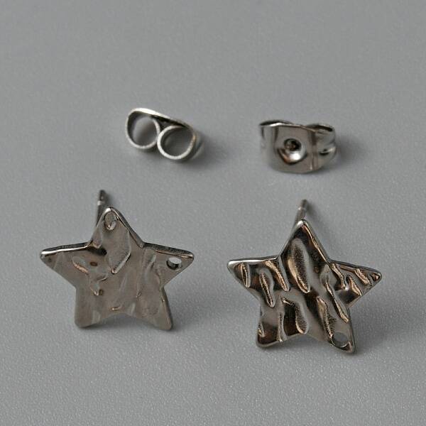 304 Stainless Steel Textured Geometry Stud Earrings Findings with Hole