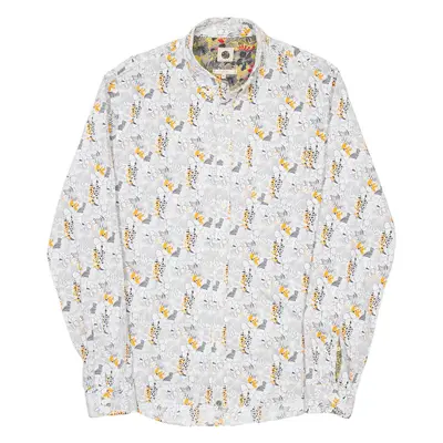 PRETTY GREEN Slim Fit Mens Shirt Grey Floral Long Sleeve M