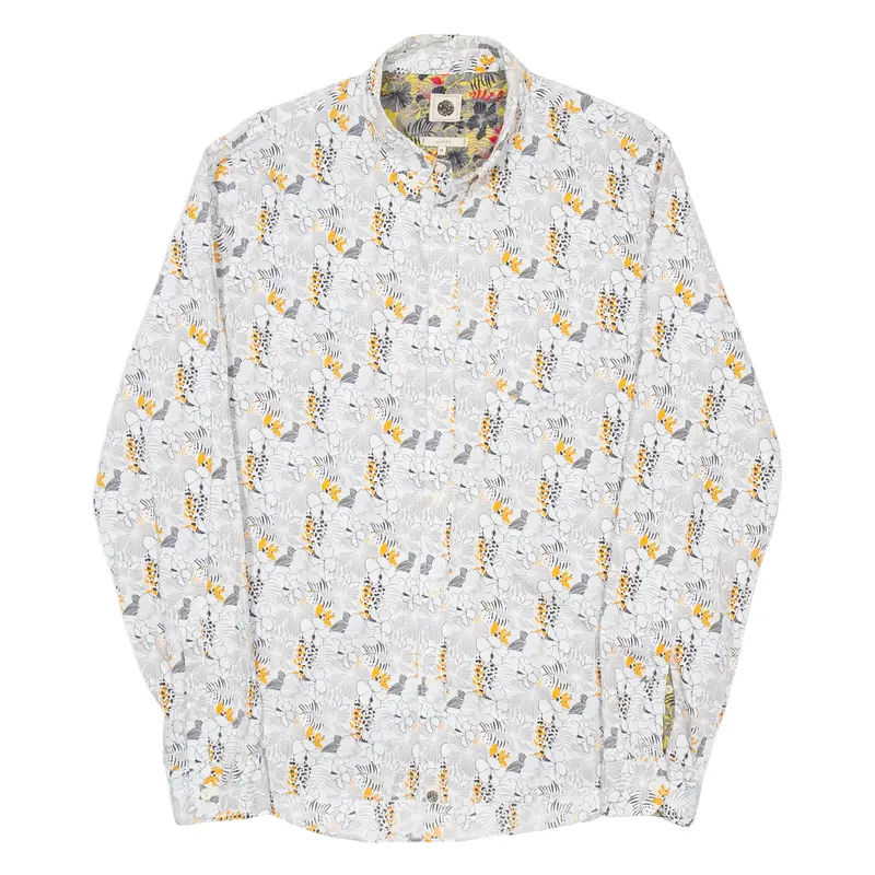 PRETTY GREEN Slim Fit Mens Shirt Grey Floral Long Sleeve M