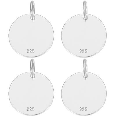 Beebeecraft 1 Box 4Pcs Flat Round Charm Sterling Silver 12mm Blank Bezel Tray Charms Cabochon Settings with Loop for Jewelry ...