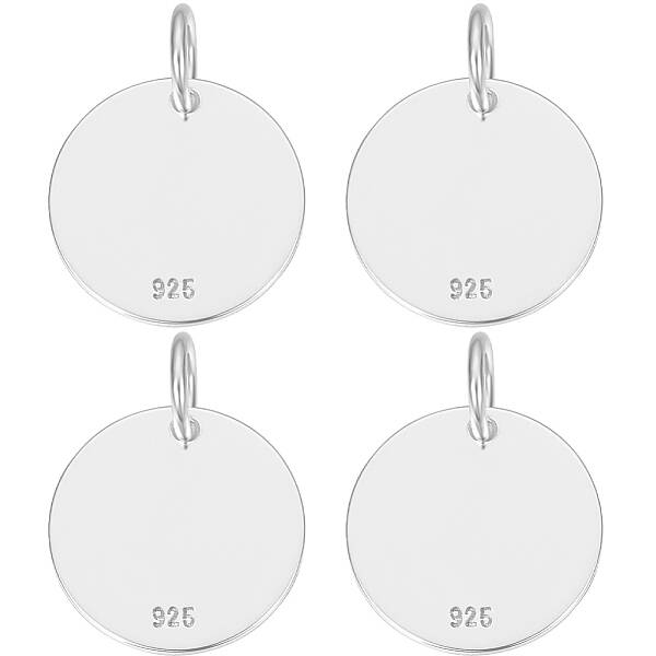 Beebeecraft 1 Box 4Pcs Flat Round Charm Sterling Silver 12mm Blank Bezel Tray Charms Cabochon Settings with Loop for Jewelry ...