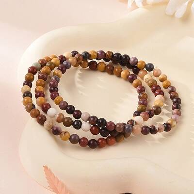 Natural Mookaite Round Bead Stretch Bracelets