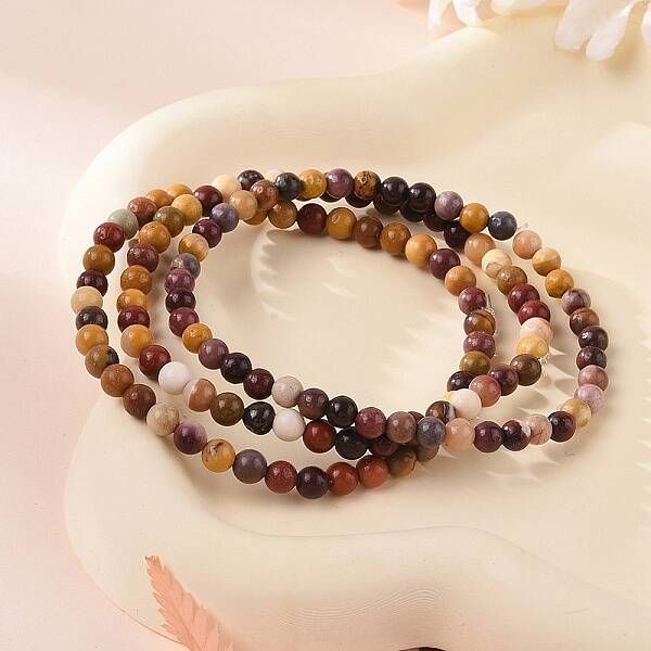 Natural Mookaite Round Bead Stretch Bracelets
