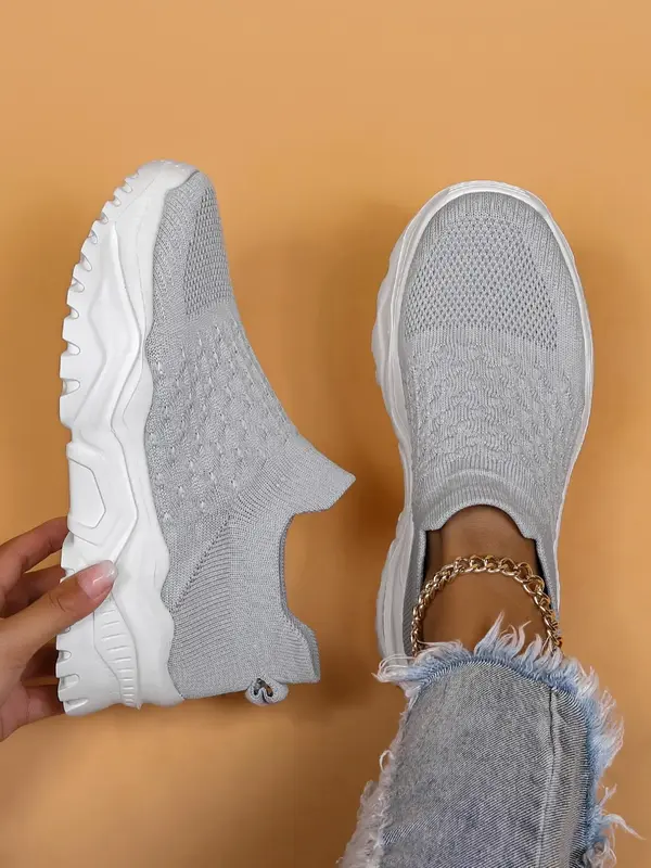 Women's Fashionable Plain Color Low Top Sneakers, Casual Comfortable Breathable Sports Running Shoes, All-match Round Toe Sli...