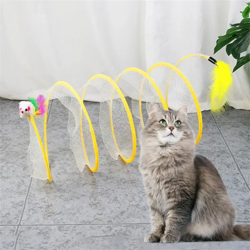 Cat Tunnel Toy, Foldable Cat Tube with Fake Mouse, Fun Cat Stuff, Interactive Kitten Spring Toy for Indoor,  Pet Supplies