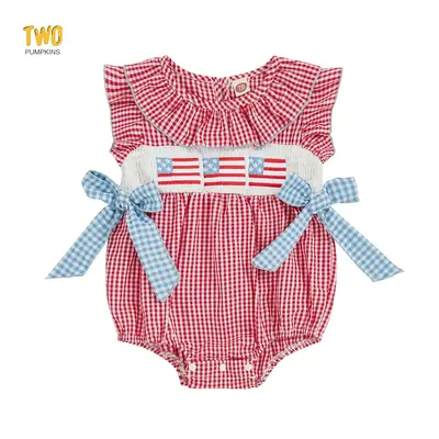 Newborn Baby Girl 4th of July Outfit Smocked Clothes 1st Fourth of July Bubble Romper Independence Day Bodysuits