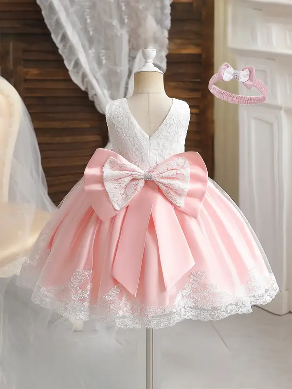 Baby Girl 1 Year Birthday Baptism Dress, Elegant Lace Princess Gown for Infants, Fitted Summer for Special Occasions