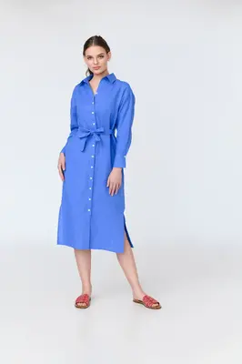 Luna - dropped sleeve linen midi shirt dress | Size: L | Color: White