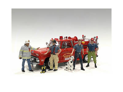 Firefighters 6 piece Figure Set (4 Males, 1 Dog, 1 Accessory) for 1/18 Scale Models by American Diorama