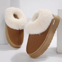 Women's Thick Flat Slippers For Winter Warm And Comfy Suede Shearling Short Boots Casual Snow Shoes