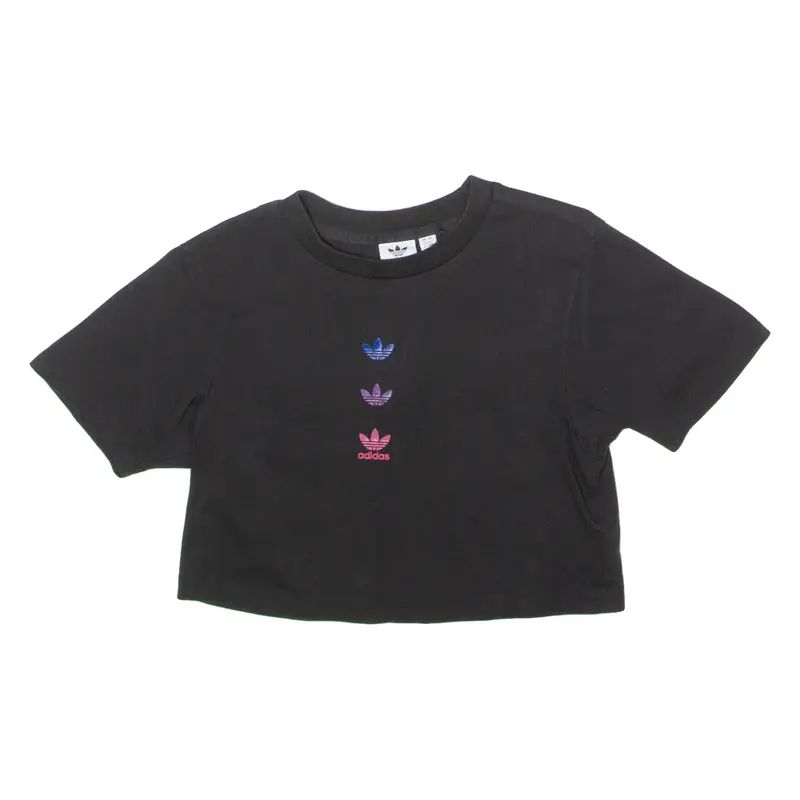ADIDAS ORIGINALS Womens T-Shirt Black Crew Neck UK 4