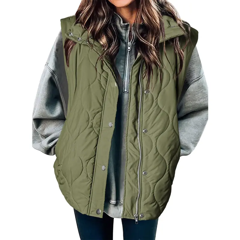 EVALESS Women's Casual Puffer Vest Lightweight Quilted Jacket Button Zip Up Stand Collar Sleeveless Jacket Coat Outerwear 202...