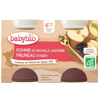 Babybio Fruit Jars - 4 + months - Apple, Plum - ORGANIC 2X130G