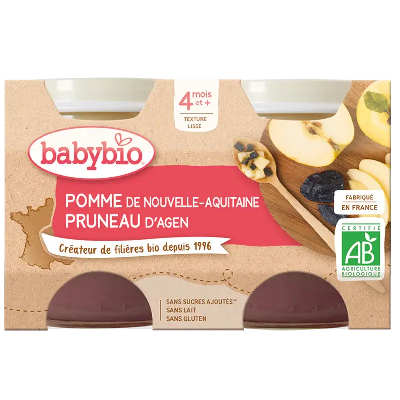 Babybio Fruit Jars - 4 + months - Apple, Plum - ORGANIC 2X130G