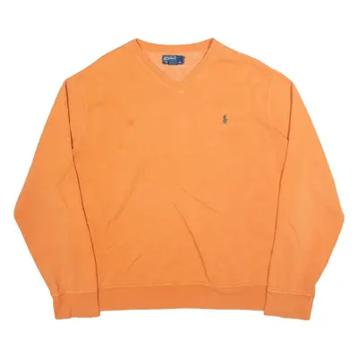 POLO RALPH LAUREN Mens Sweatshirt Orange V-Neck XL