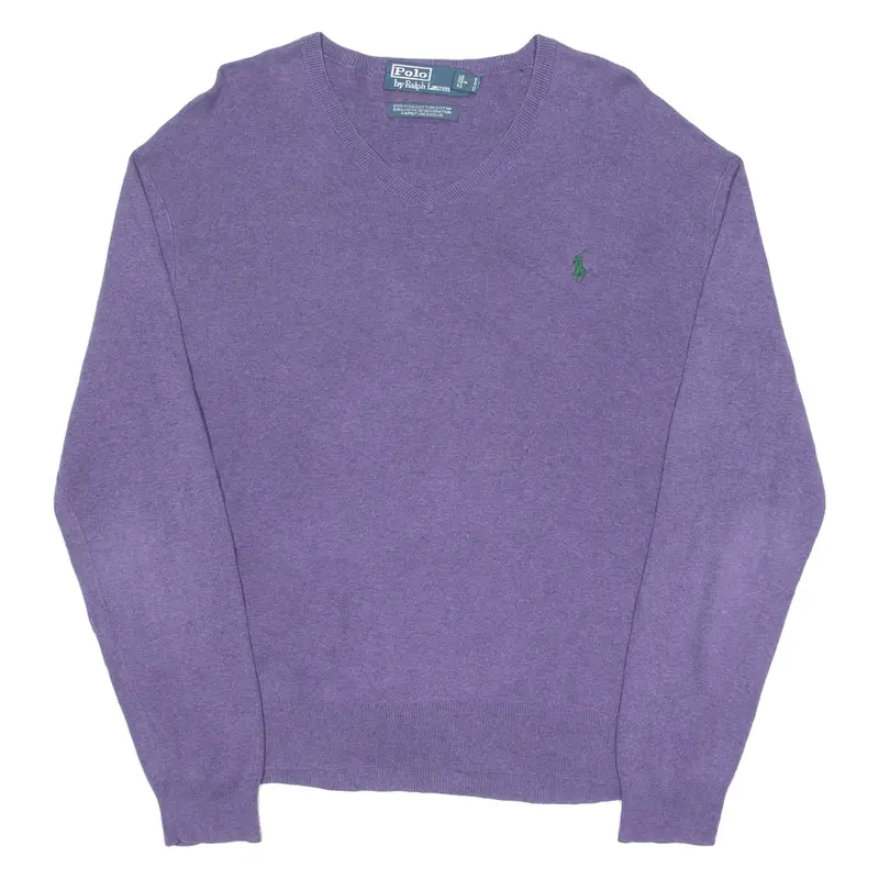 POLO RALPH LAUREN Mens Jumper Purple V-Neck Tight Knit S