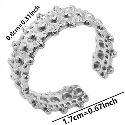 Round Ball Stainless Steel Open Cuff Ring for Unisex Simple