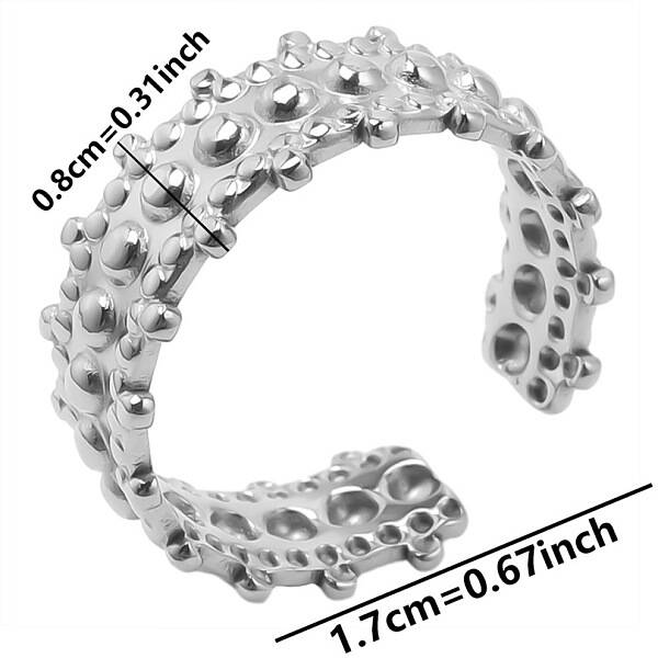 Round Ball Stainless Steel Open Cuff Ring for Unisex Simple