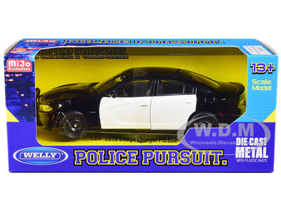 2016 Dodge Charger Pursuit Police Interceptor Black and White Unmarked Police Pursuit Series 1/24 Diecast Model Car by Well...
