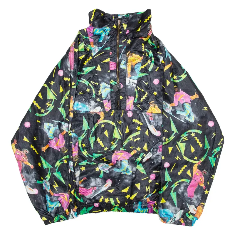 BENGER Womens Pullover Jacket Black Crazy Pattern XL