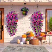 Artificial Flower Hanging Basket, Faux Flower Basket, Fake Flower Basket, Decorative Flowers for Home Balcony Yard Terrace, O...