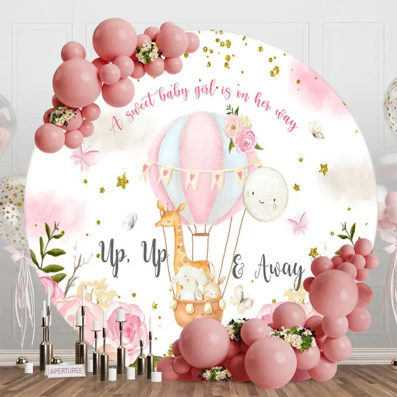 Sweet Girl Animals Floral Round Baby Shower Backdrop - Aperturee