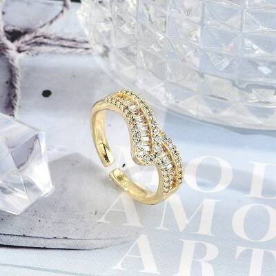 Brass Micro Pave Clear Cubic Zirconia Open Cuff Rings for Women