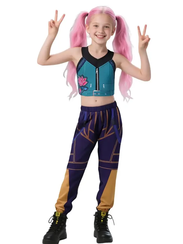 K-Pop Cool Girls' Crop Top & Pants Costume Set, Halloween Zoey Devil Role Play, Trendy Teenage Girl Cosplay Clothes