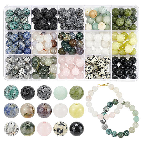 180Pcs 15 Styles Natural Mixed Gemstone Beads Sets