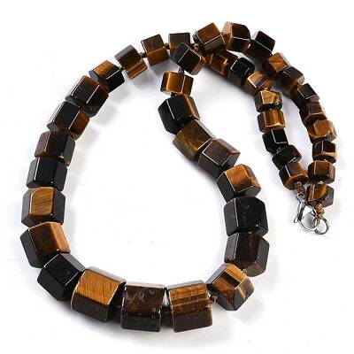 Natural Tiger Eye Hexagon Prism Graduated Beaded Necklaces for Women Men