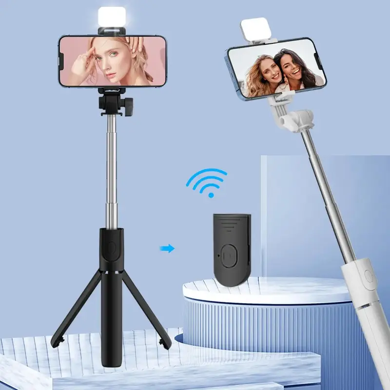 Portable Selfie Stick Tripod, 1 Count 360-Degree Rotatable Selfie Stick with Fill Light, Universal Travel Selfie Accessories...