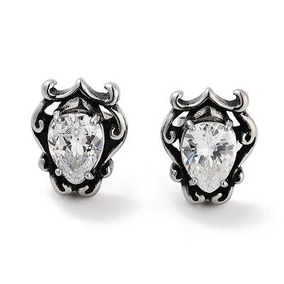 Teardrop 316 Surgical Stainless Steel Pave Cubic Zirconia Stud Earrings for Women Men