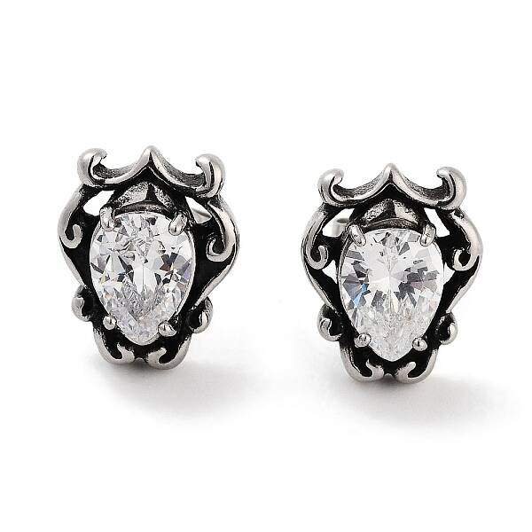 Teardrop 316 Surgical Stainless Steel Pave Cubic Zirconia Stud Earrings for Women Men