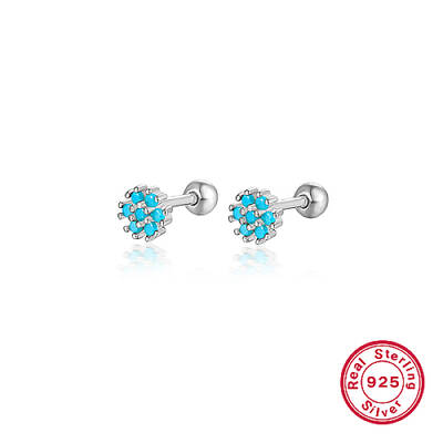 Anti-Tarnish Rhodium Plated Platinum 925 Sterling Silver Flower Stud Earrings