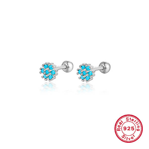 Anti-Tarnish Rhodium Plated Platinum 925 Sterling Silver Flower Stud Earrings