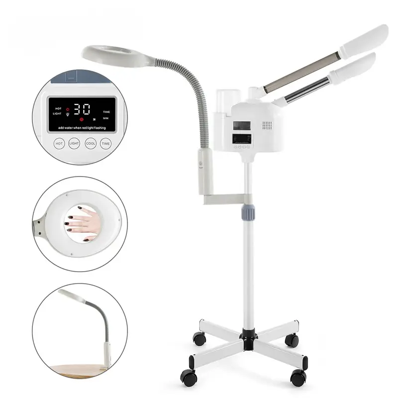 Hot/Cold Facial Steamer UV Ozone 5X Magnifying Lamp LCD for Beauty Salon